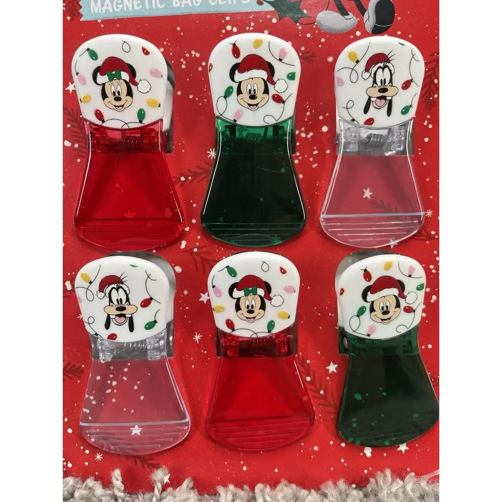 Disney 6 Pack Magnetic Bag Chip Clips Mickey Minnie Pluto Christmas Kitchen New